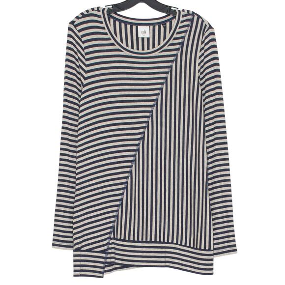 Cabi Top Casual Boho Minimalist Asymmetrical Statement Stripe Blue Gray Medium - Picture 1 of 6